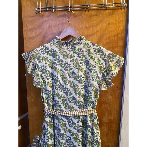 Oliphant White Ruffle Collar flutter sleeve Lupina Floral maxi dress size XXL - Picture 8 of 11